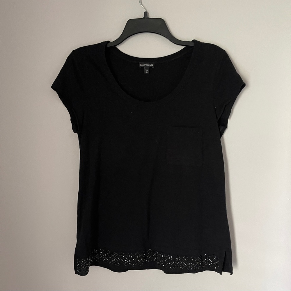 Express black shirt with beaded strip
